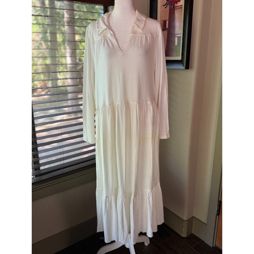 Free People Beach Peasant Moonlight Tiered Bohemian Cream Midi Dress sz M